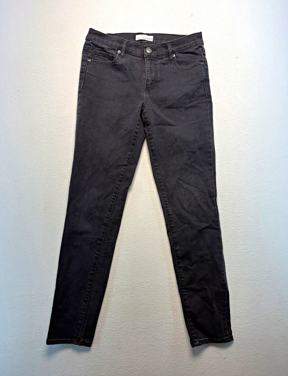 Women's LOFT 27/4 Dark Wash Gray Skinny modern Jeans Mid Rise goth grunge